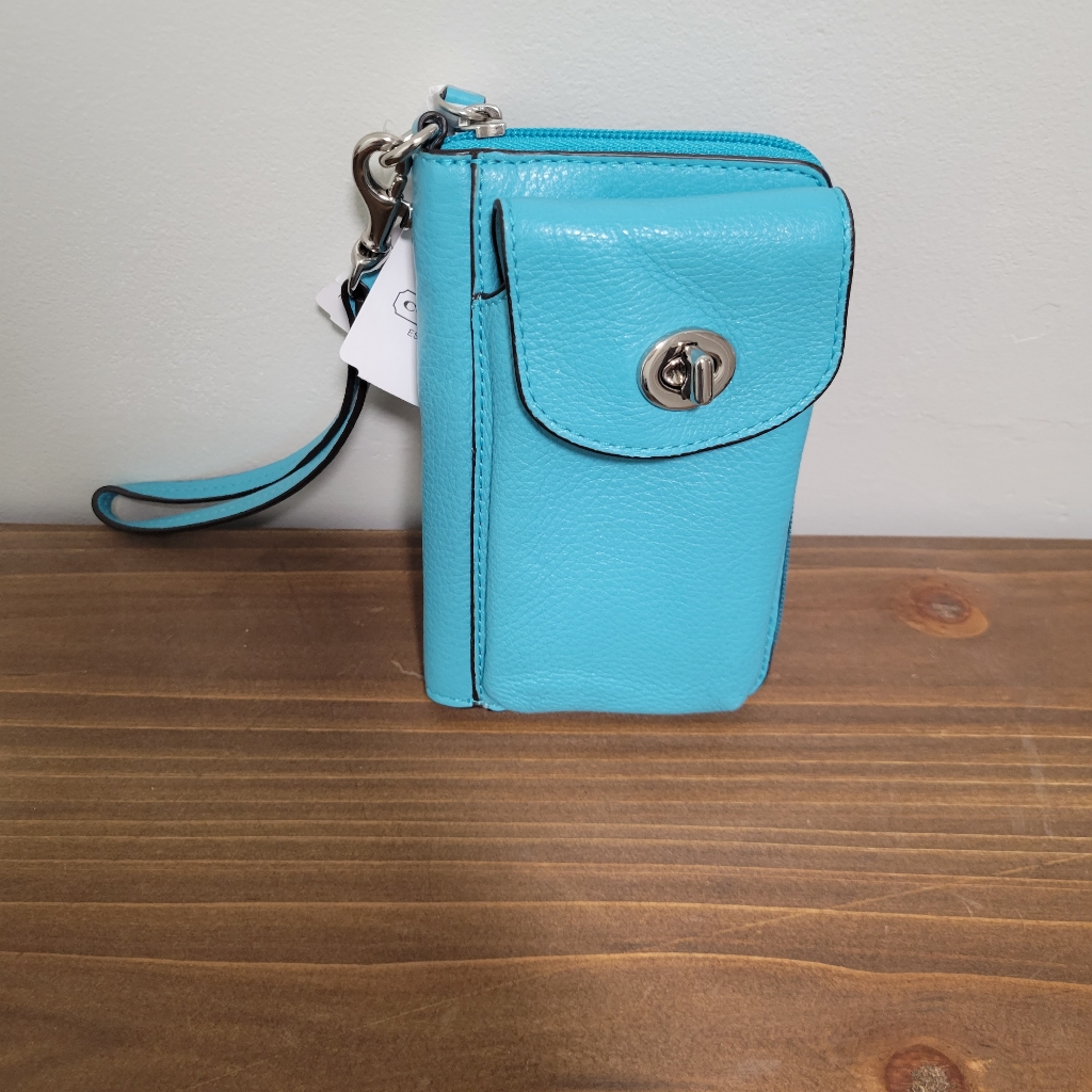 Coach Zip Around Cellphone Wallet In Turquoise